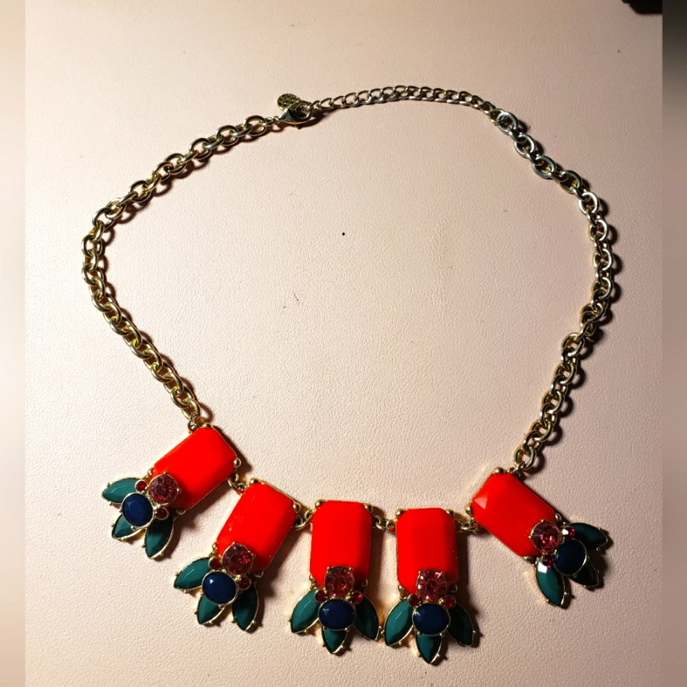 Talbots Gold, Orange, Green & Pink Jewel Tone Necklace